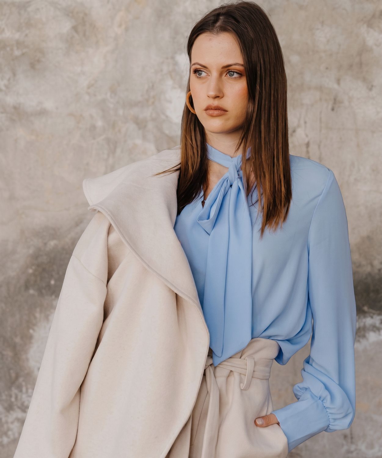 Gia- Chiffon V-Neck With Tie -Baby Blue, Size.: X-Small