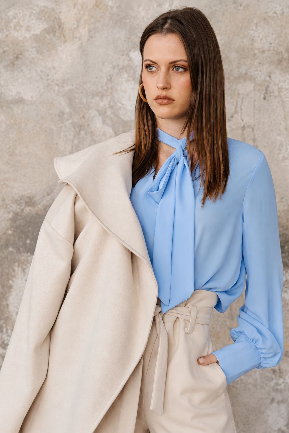 Gia- Chiffon V-Neck With Tie -Baby Blue, Size.: X-Small