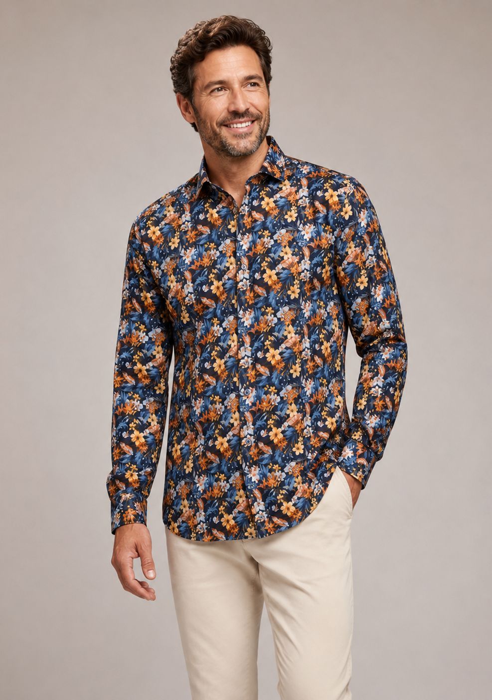 FNF - Long Sleeve Shirt - Navy Floral - 31.015, Size.: X-Small