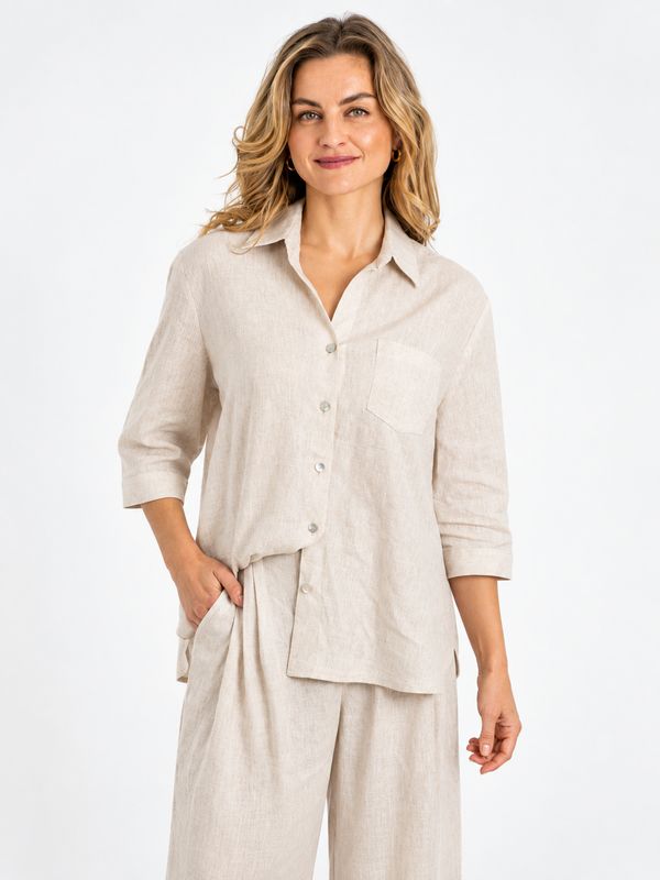 Slick - Finley - Linen 3/4 Shirt - Stone
