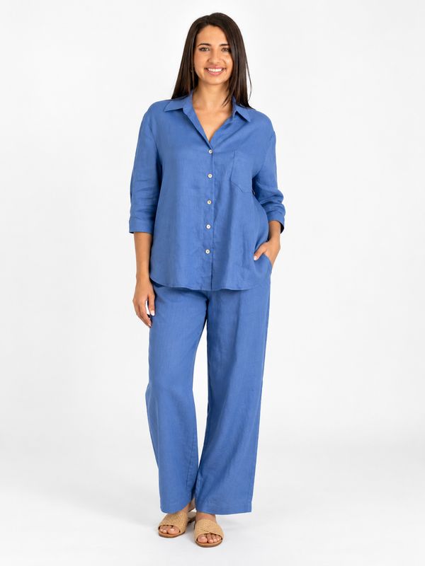 Slick - Finley - Linen 3/4 Shirt - Denim Blue