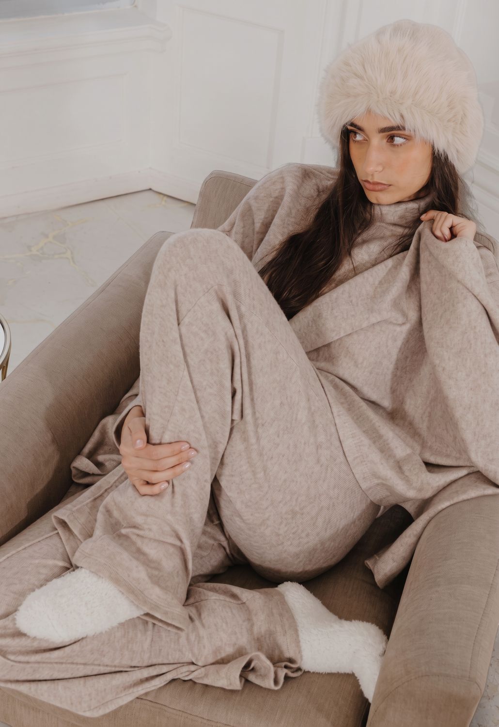 Gia-Wide Leg Cashmere Pants Stone, Size.: X-Small
