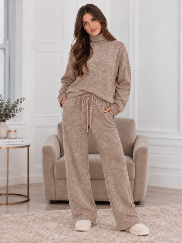 Gia-Wide Leg Cashmere Pants Taupe