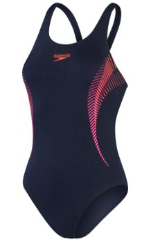 Speedo Ladies Placement Muscleback Swimsuit - Navy/Pink, Sizes: Size 30