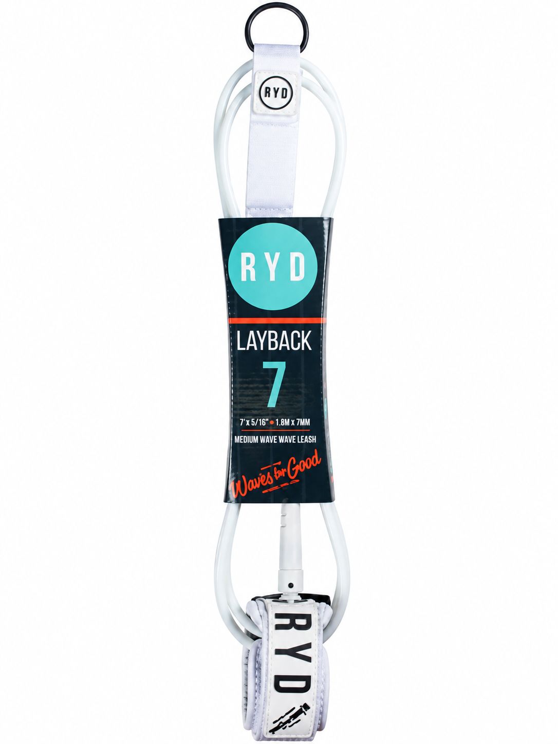RYD - True 7mm Surfboard Leash, Colour: White/Grey