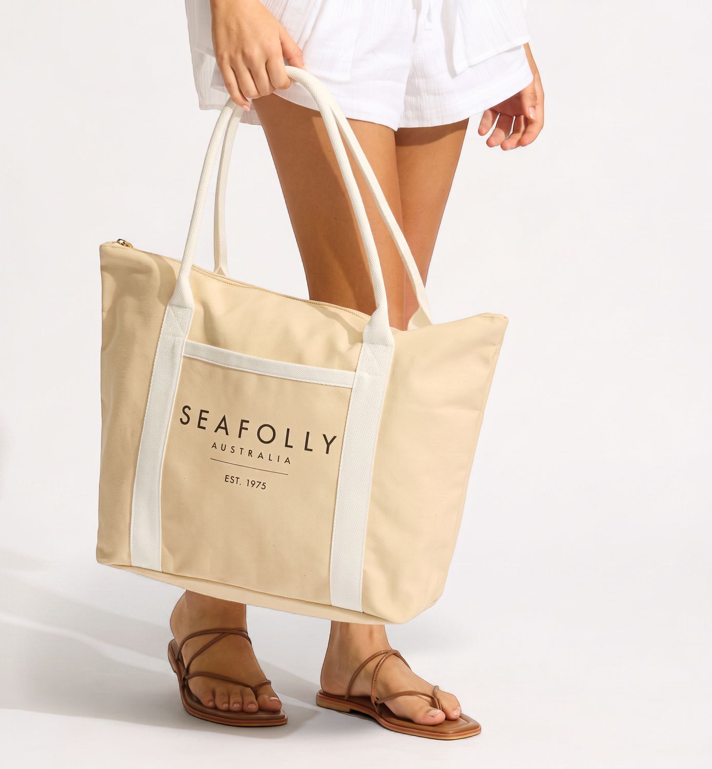 Seafolly - Heritage Beach Canvas Tote Bag   - Sand