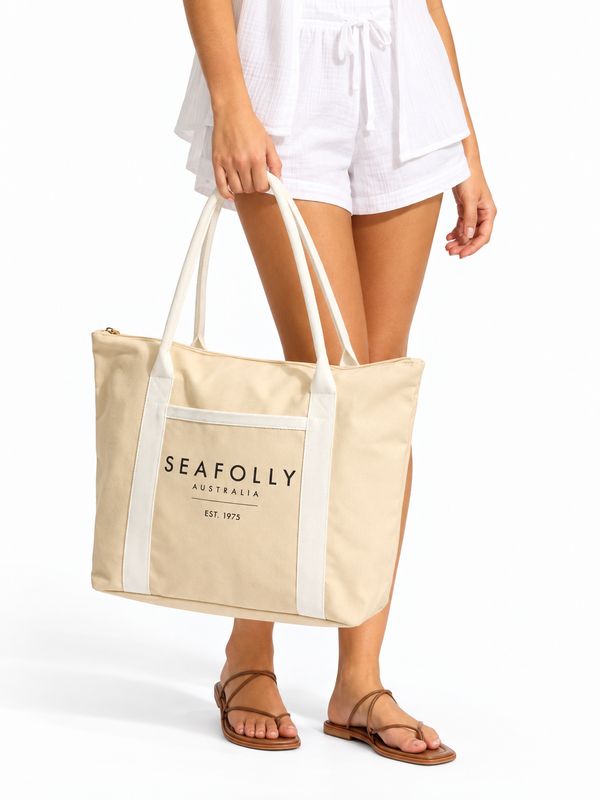 Seafolly - Heritage Beach Canvas Tote Bag   - Sand