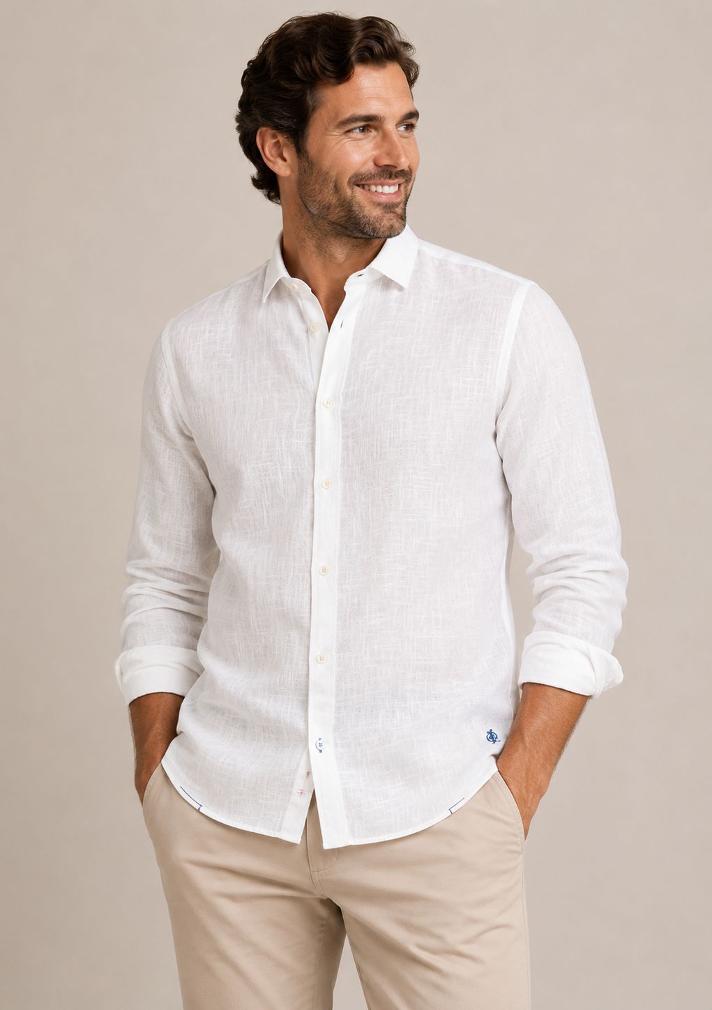 FNF - Linen Long Sleeve Shirt - Off White - 99.0004, Size.: X-Small