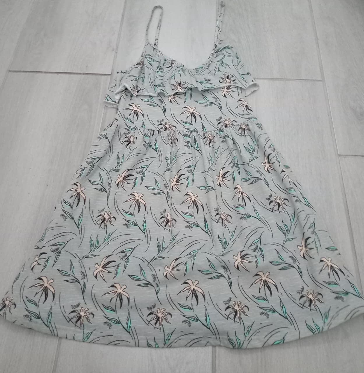 Lizzy - Morgana - Ladies Strappy Short Dress, Colour: Dusty Blue Floral, Sizes: X-Small