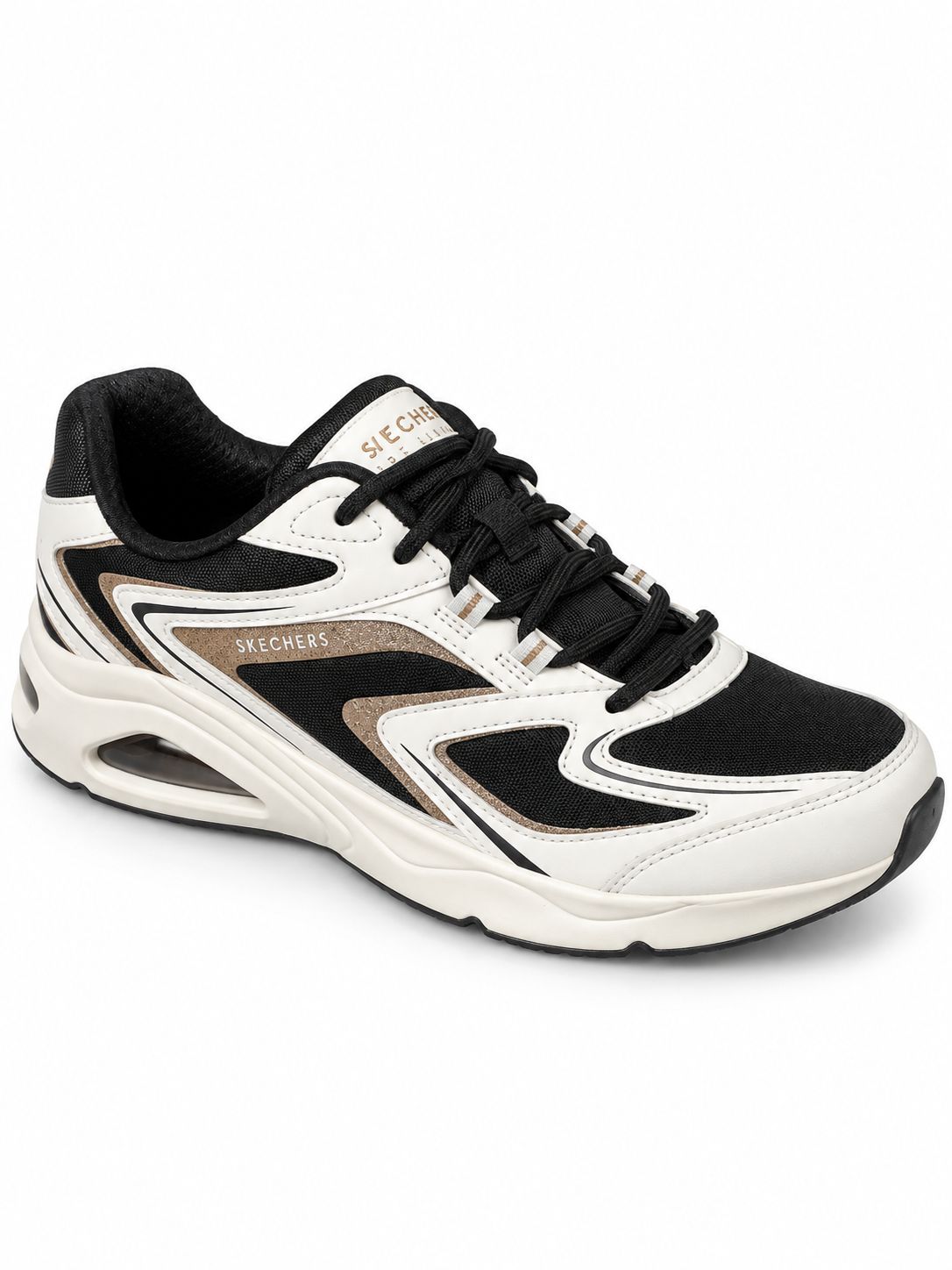 Sketchers - Tres - Air Uno - White , Black &amp; Gold, Size.: UK 5