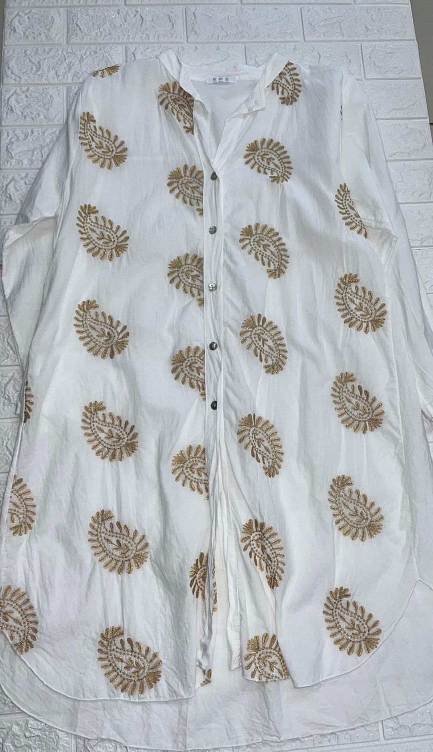 Italy -  Embroided Gold Print Short Shirt Dress