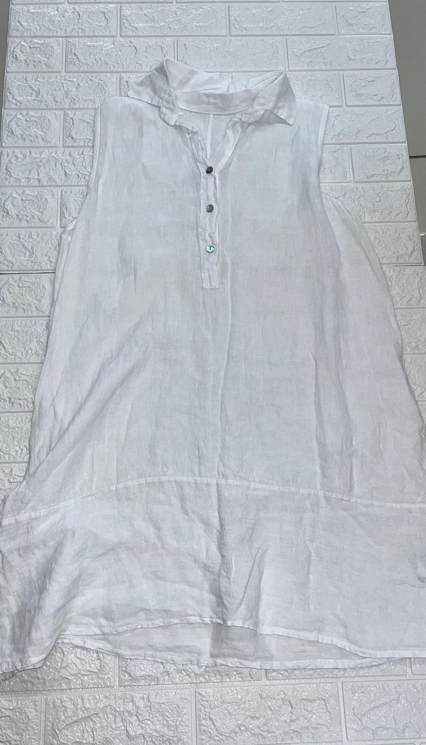 Italy - Collar S/Sleeve Dress /Linen, Colour: White, Size.: One Size