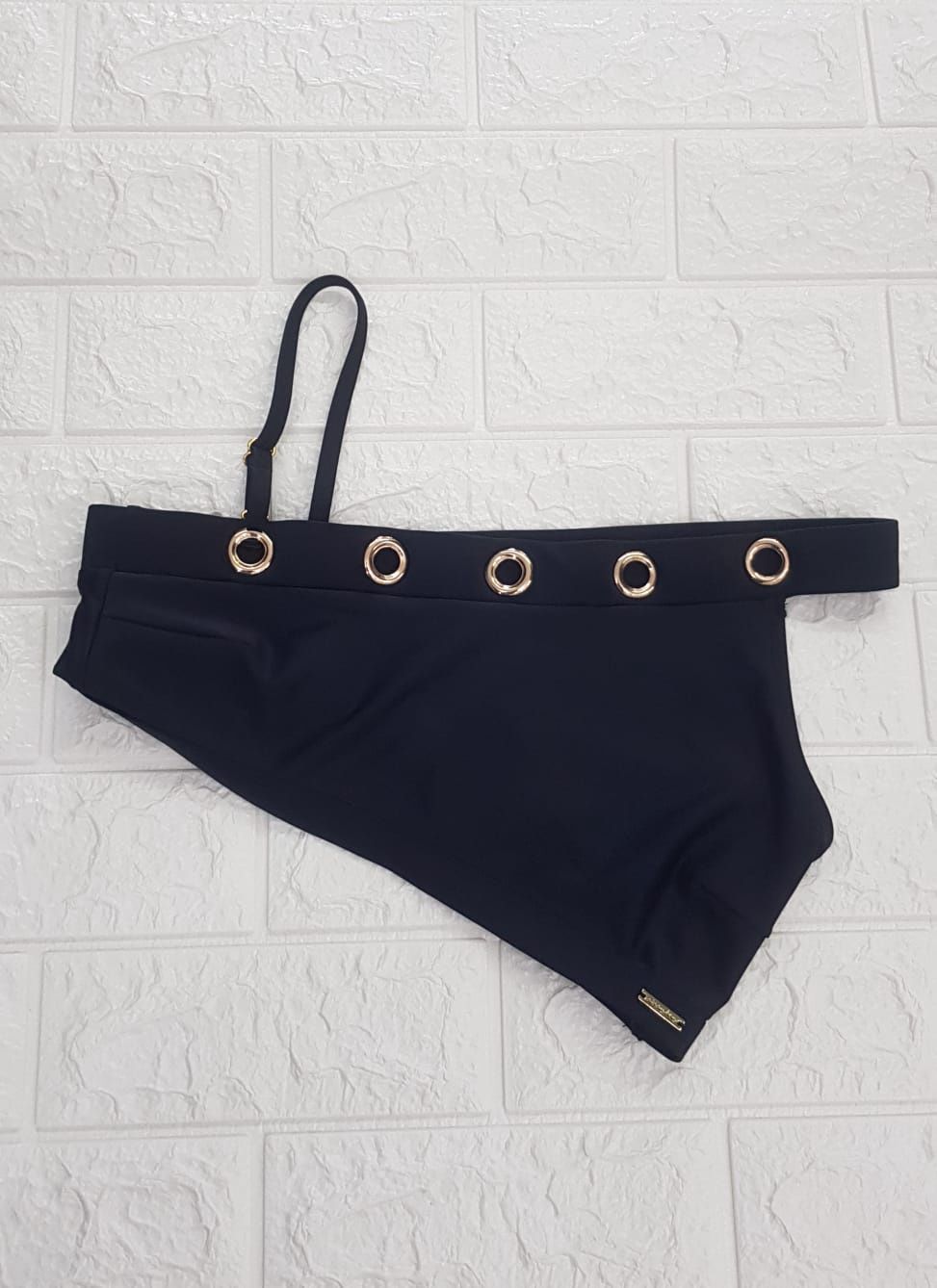 Sissy Boy - One Shoulder B/T Eyelet - TS28150, Colour: Black &amp; Gold, SIze: Small