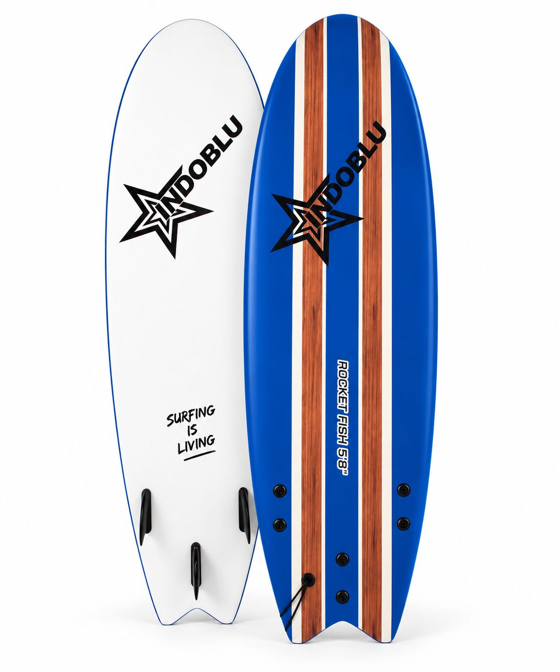 Indoblu - Soft Top Surfboard - Rocket Fish 5'8 - 3 colour options, Colour: Dark Blue
