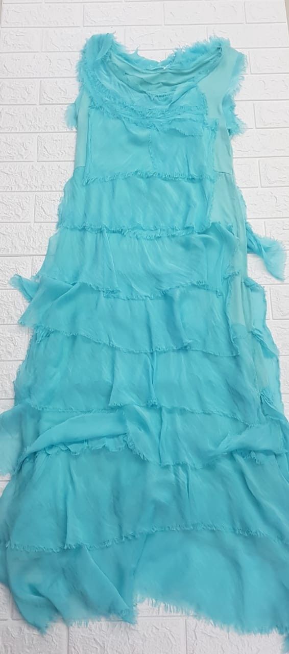 Italy - Silk Raggy Long Dress -  Sky Blue