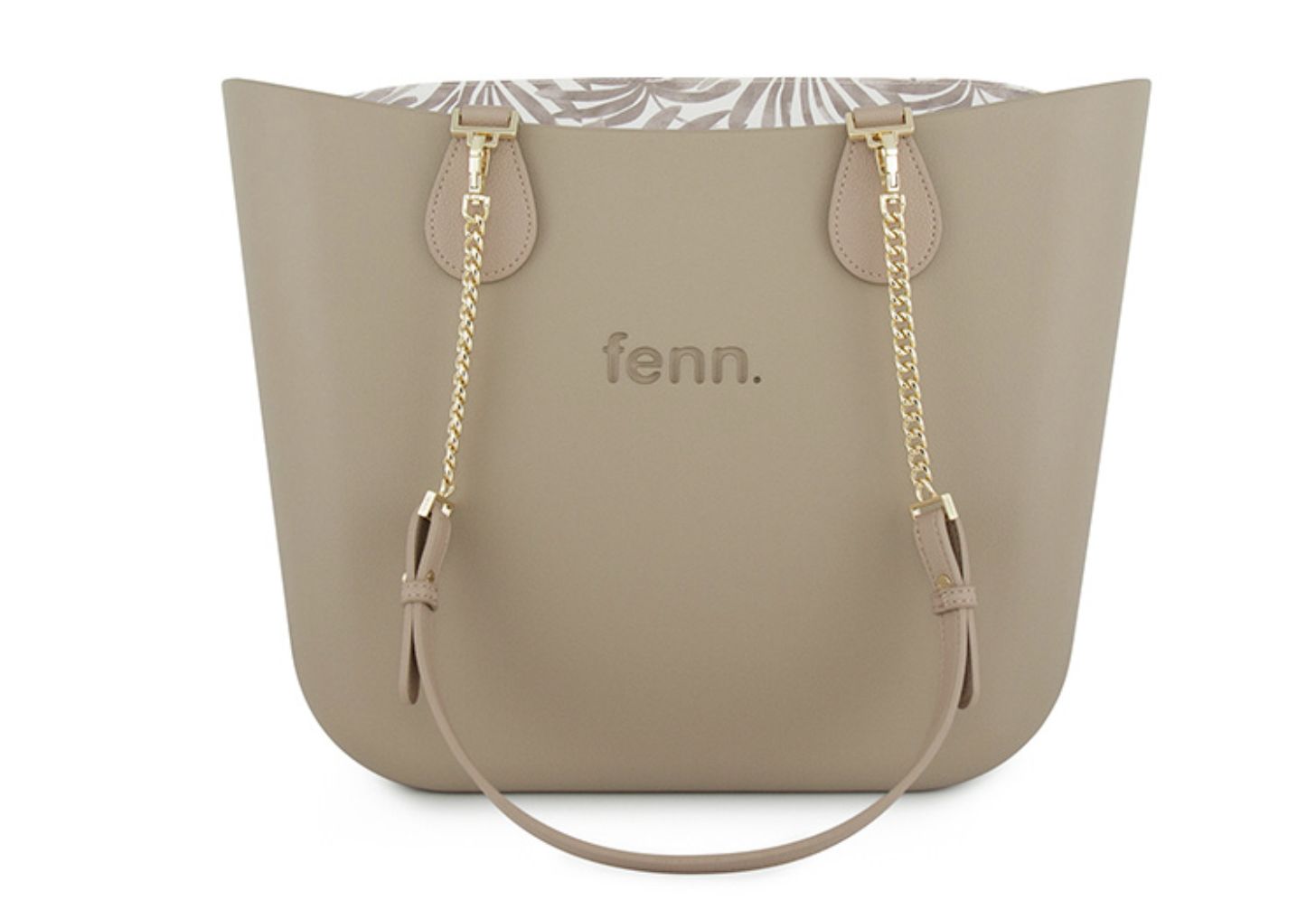 Fenn - Original Collection - Stone - Pattern Inner - Gold Zip - Light Stone/ Gold Chain Handle