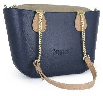 Fenn Collection - Petite Bag W/Chain Navy - 9241, Handles: Light Stone/Gold Chain Handles, Inner Colour: Stone/Gold Zipper