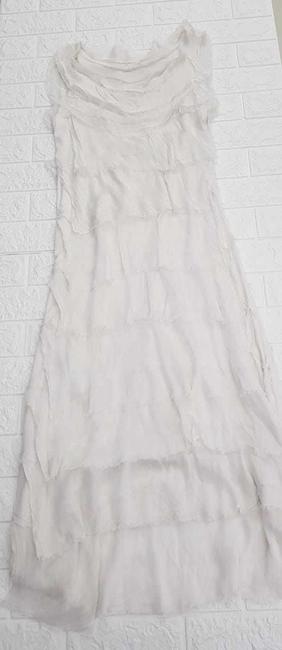 Italy - Silk Raggy Long Dress - Off White