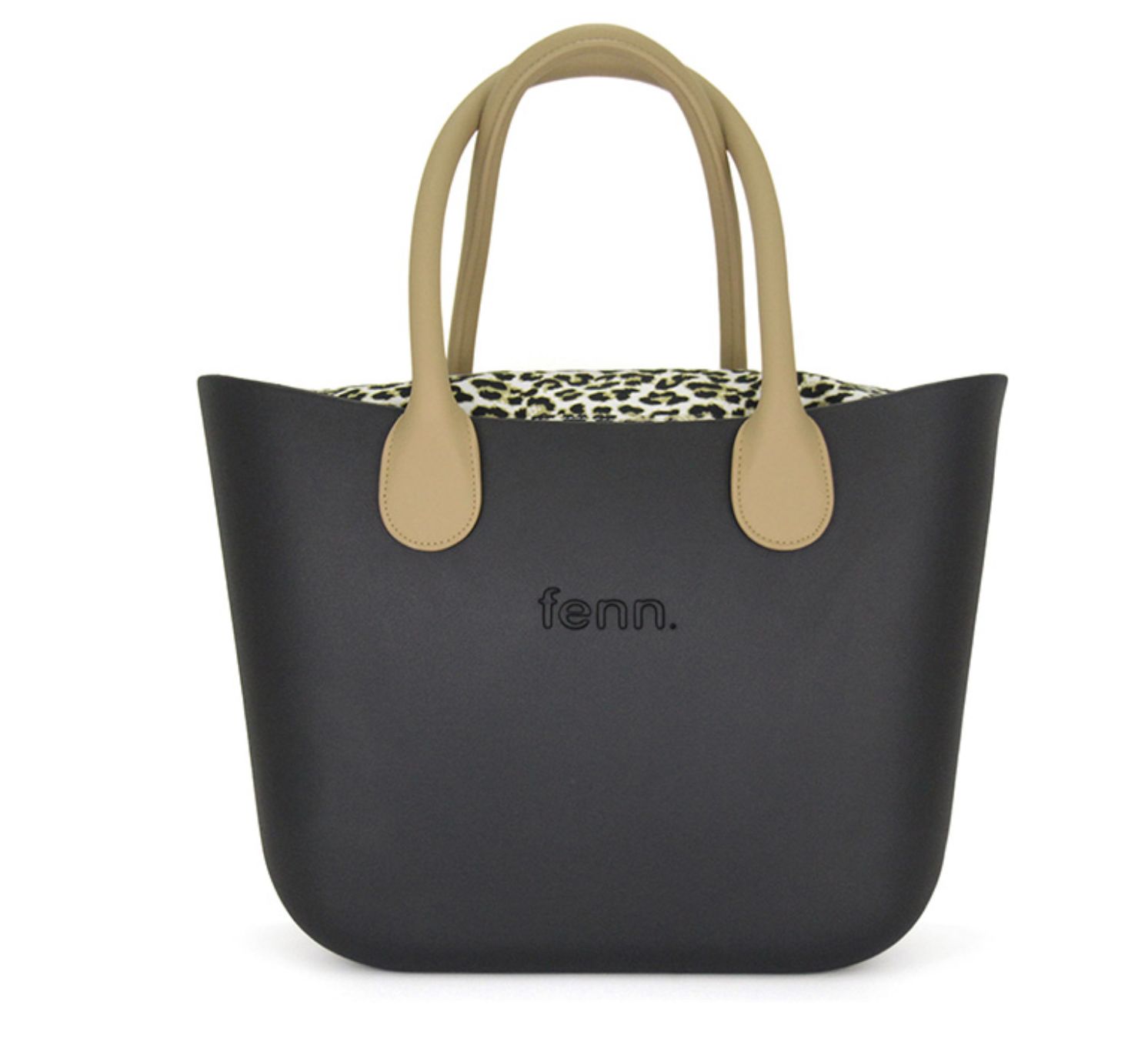 Fenn - Original Collection - Black - Pattern Inner - Gold Zip - Light Tan Round Handle