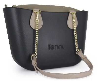 Fenn Collection - Petite Bag W/Chain Black - 9242, Handles: Light Stone/Gold Chain Handles, Inner Colour: Stone/Gold Zipper