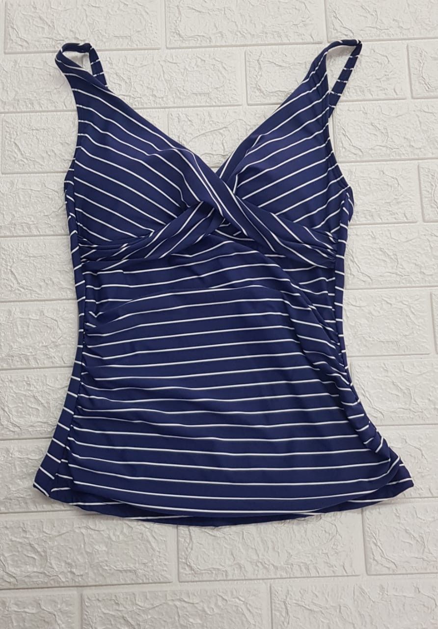 Sea Level - Cross Front Single Top - Navy Striped -SL3409SL, Colour: Mid Navy Stripes, Size.: UK 8, Style: Tank Top