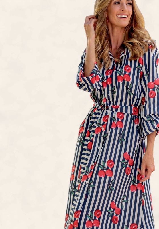 Iconic - Cherries Stripe Dress - Navy