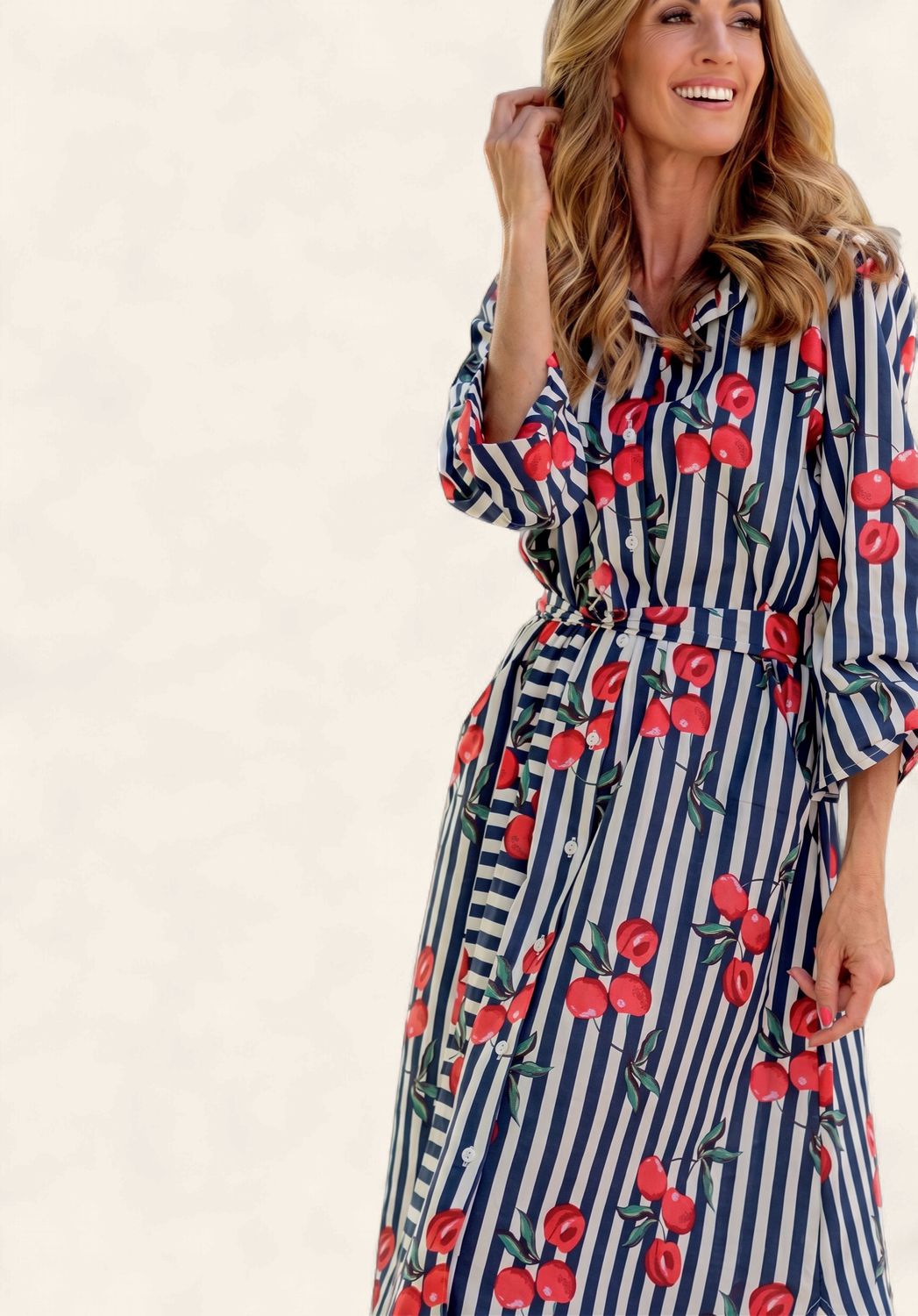 Iconic - Cherries Stripe Dress - Navy, Size.: X-Small