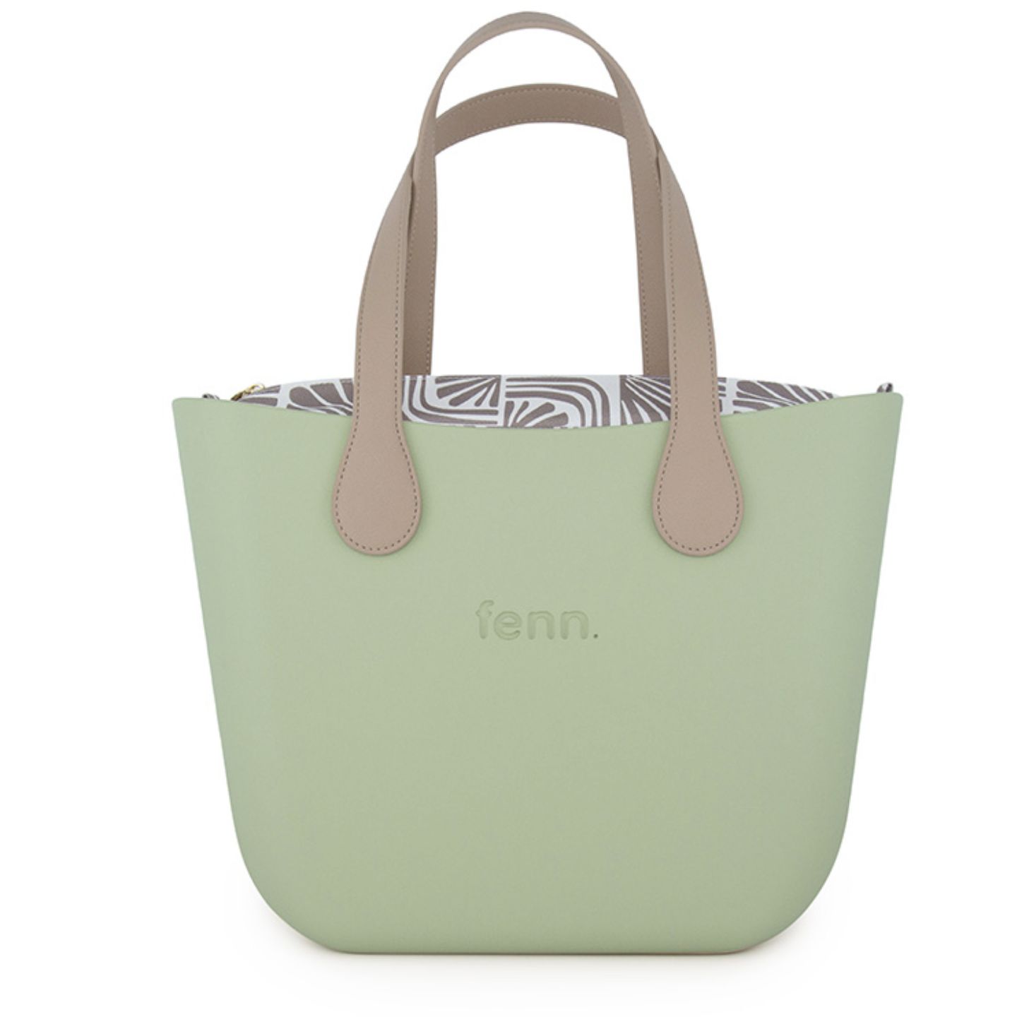 Fenn - Original Collection - Pastel Green - Pattern Inner - Gold Zip - Light Stone Flat Handle