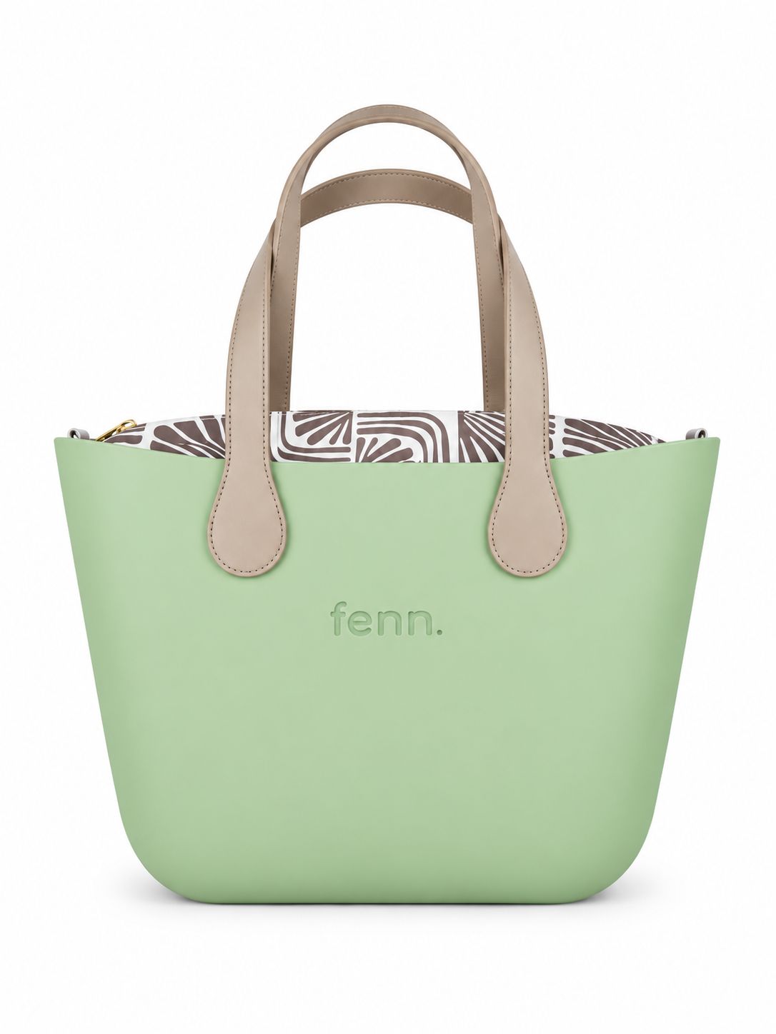 Fenn - Original Collection - Pastel Green - Pattern Inner - Gold Zip - Light Stone Flat Handle