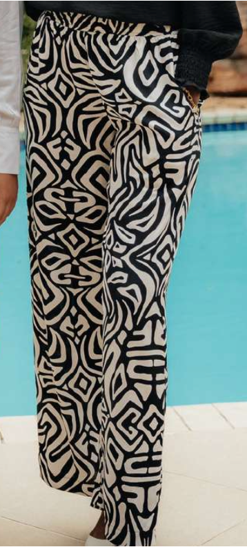 Willow Riviera Pants - Black/Ivory Geometric, Size.: S