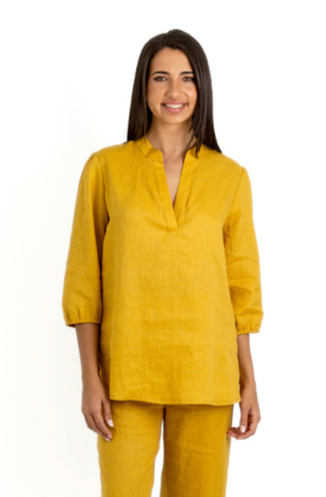 Slick - Ryder - Linen Mandarin Styled Shirt - Mustard