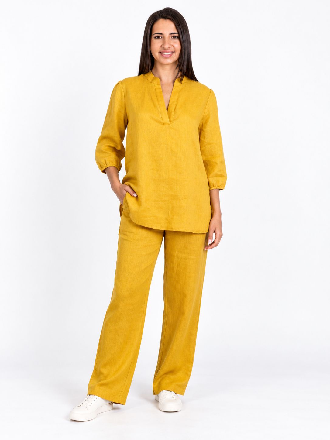 Slick - Ryder - Linen Mandarin Styled Shirt - Mustard, Size.: 1