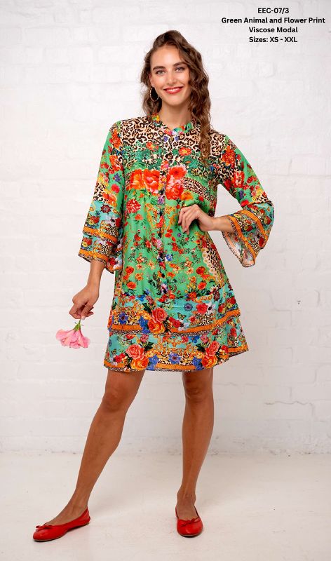 Iconic - Maxine Dress - Green Animal And Flower Print, Size.: XS