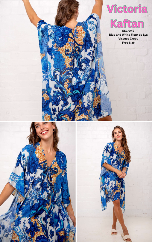 Iconic - Victoria Kaftan - Blue and White Fleur de Lys