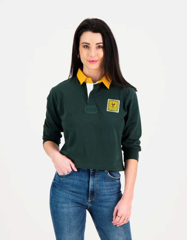 Old School Springboks Classic 3/4 Crop Rugby Jersey, Colour: Green, Sizes: X-Small