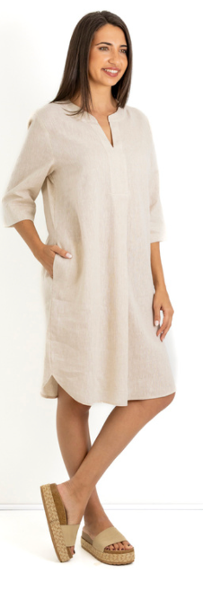 Slick - Sofia linen mandarin shift dress - Stone, Size.: 1