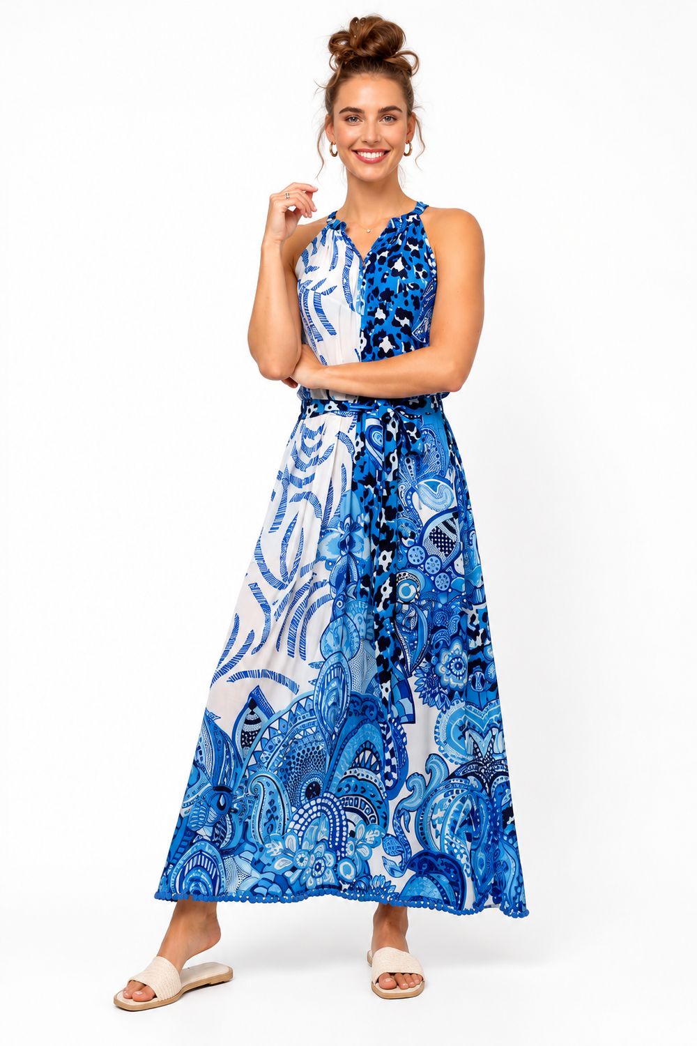 Iconic - Harper Dress - Blue and White Retro Print, Size.: XS