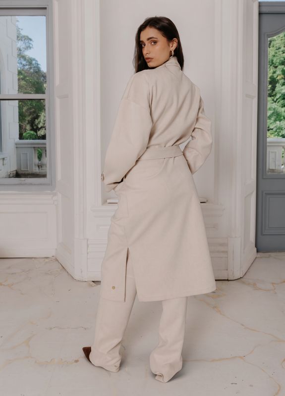 Gia - Parker - Long Mock suede Cream Coat