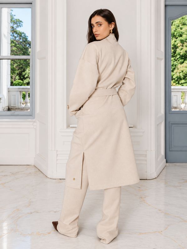 Gia - Parker - Long Mock suede Cream Coat