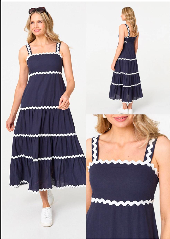 Izabel -  Navy  &amp; White Strap Sleeveless Midi, Size.: 8