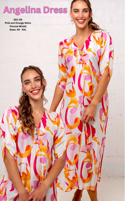 Iconic - Angelina Dress - Pink and Orange Retro