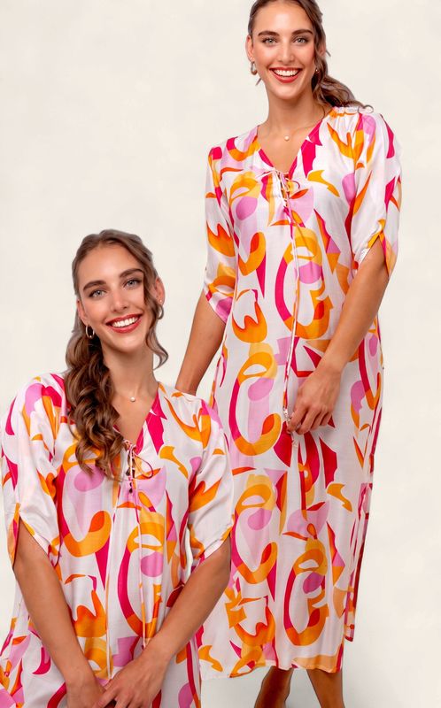 Iconic - Angelina Dress - Pink and Orange Retro
