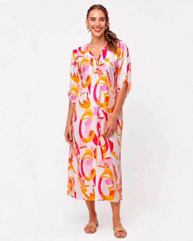 Iconic - Angelina Dress - Pink and Orange Retro