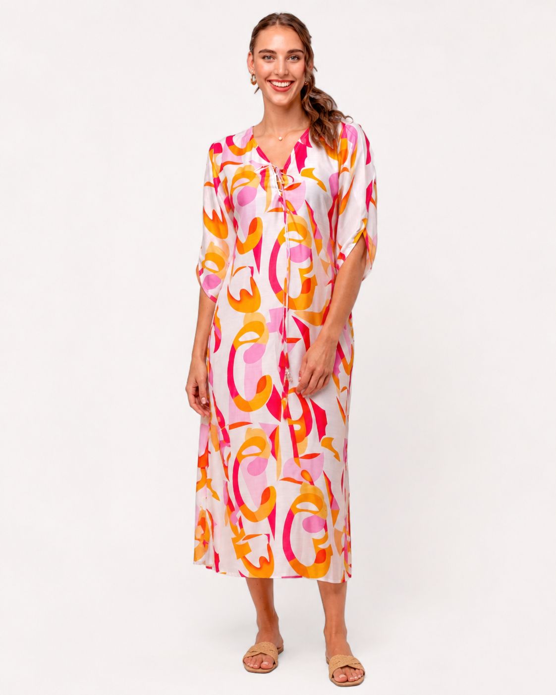 Iconic - Angelina Dress - Pink and Orange Retro, Size.: XS
