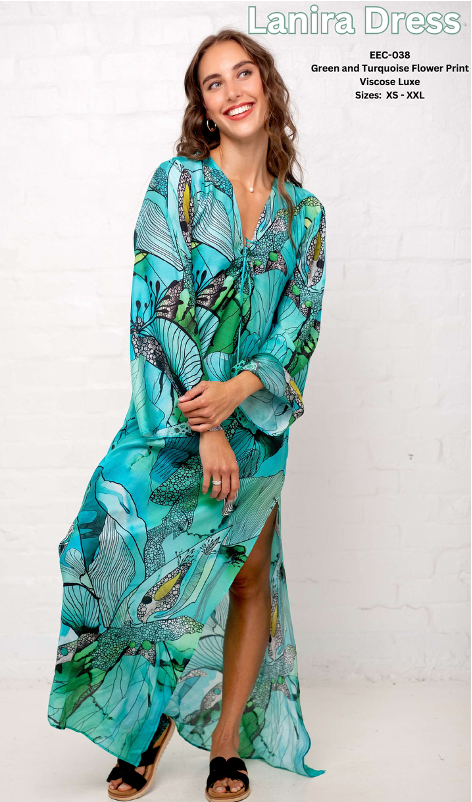 Iconic - Lanira Dress - Green and Turquoise Flower Print