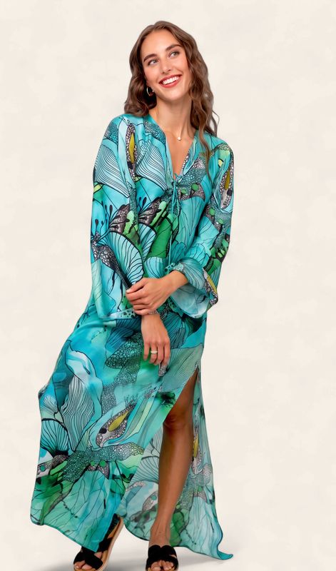 Iconic - Lanira Dress - Green and Turquoise Flower Print