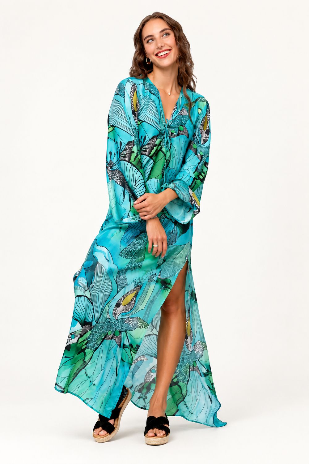 Iconic - Lanira Dress - Green and Turquoise Flower Print, Size.: XS