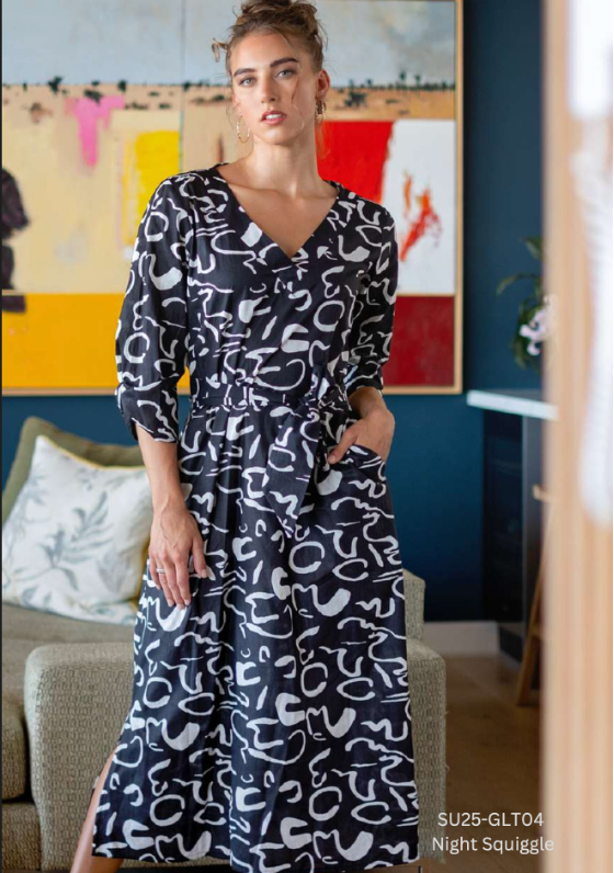 Iconic - Gloria Tucked Sleeve Dress - Night Squiggle