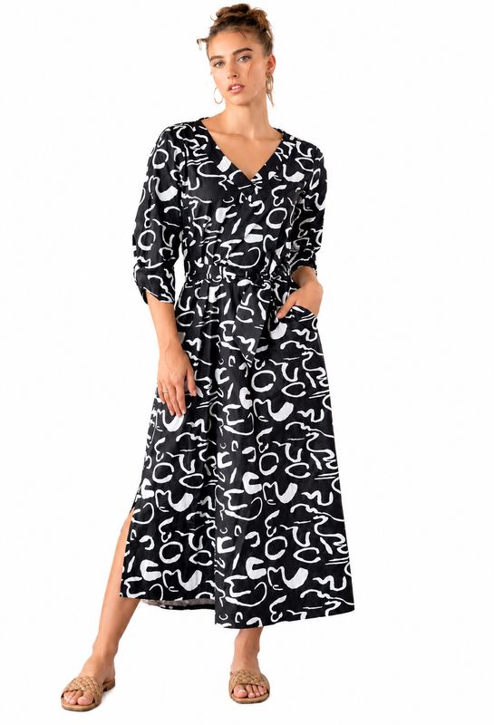 Iconic - Gloria Tucked Sleeve Dress - Night Squiggle