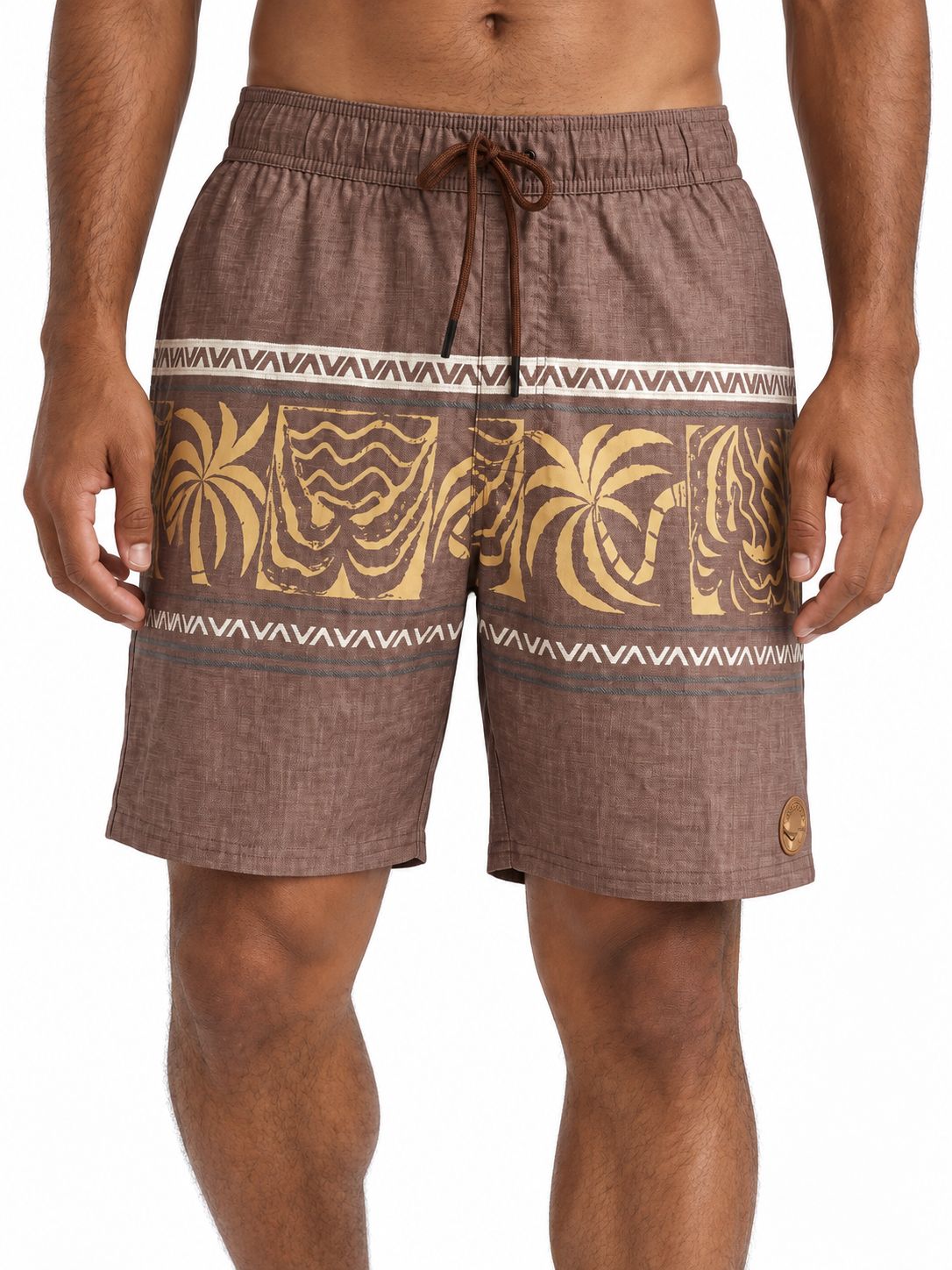 RVCA - Volley - Fronds Divide Elastic - Brown with Golden Palm Band, Sizes: Small